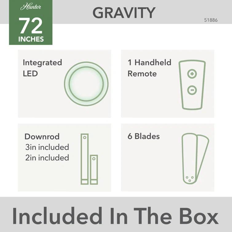 Gravity 6 - Blade Ceiling Fan with LED Light Kit and Handheld Remote and Wifi Smart Fan