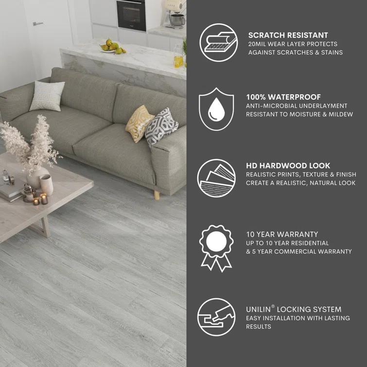 MaxCore Pro 20mil x 7.3" W x 48" L Click Lock Luxury Vinyl Plank Flooring