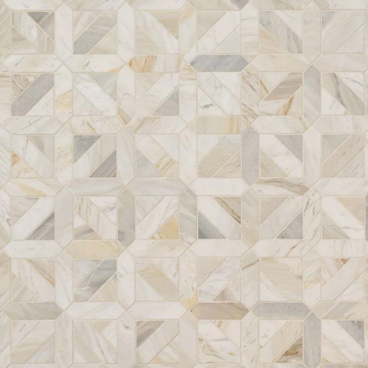 Athena Gold Geometrica 12" x 12" Honed Marble Mesh Mounted Mosaic Tile