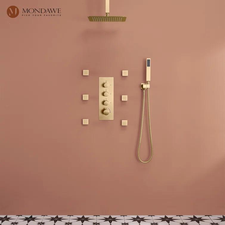 Herathena 3 Functions Ceiling Mounted Luxury Shower System with 6 Body Jets (Rough-in Valve Included)