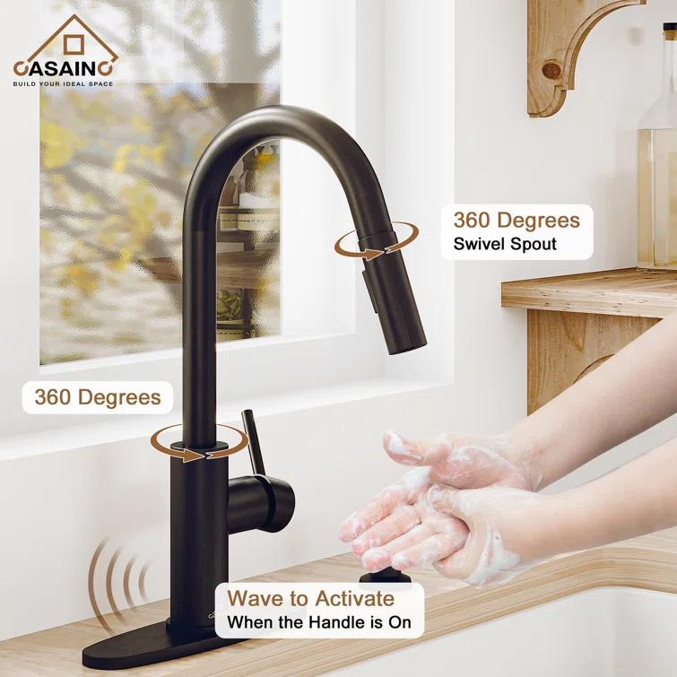 Willow Single-Handle Pull Down Sprayer Kitchen Faucet with Infrared Sensor, Soap Dispenser and Deck Plate