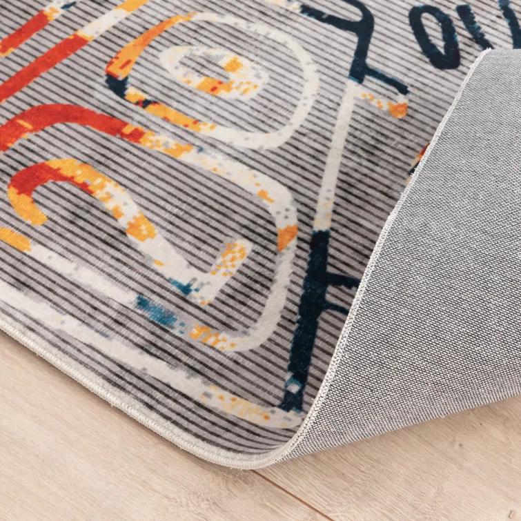 Sportsglyphs Gray Tones Baseball Power Loom Polyester Area Rug