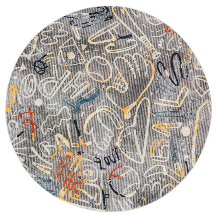 Sportsglyphs Gray Tones Baseball Power Loom Polyester Area Rug