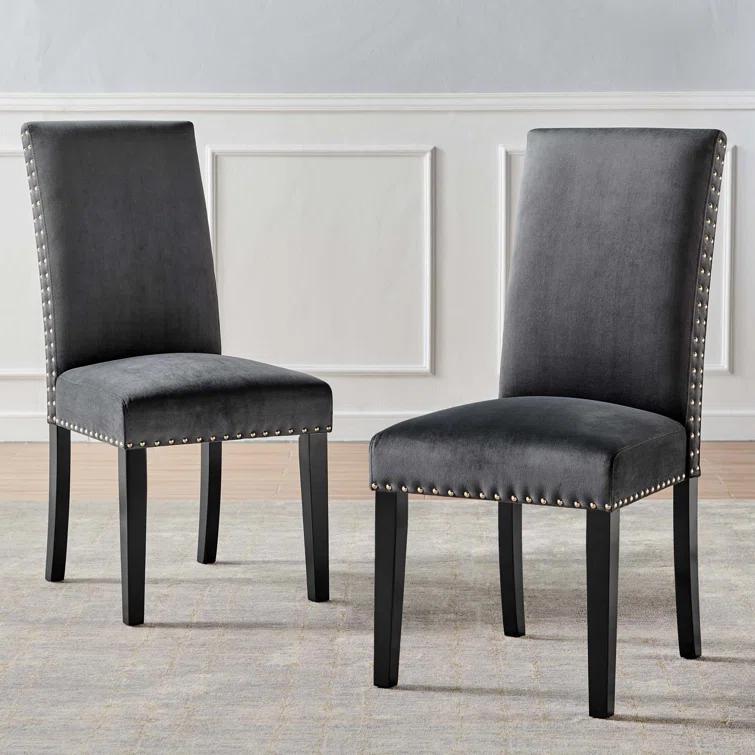 Modway Silver Orchid Lind Velvet Nailhead Trim Dining Side Chairs