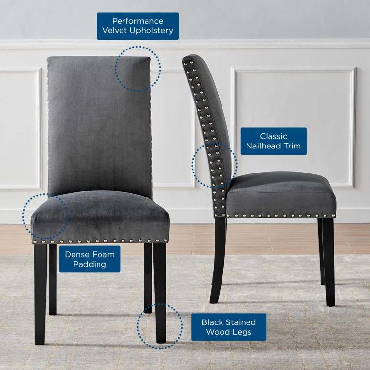 Modway Silver Orchid Lind Velvet Nailhead Trim Dining Side Chairs