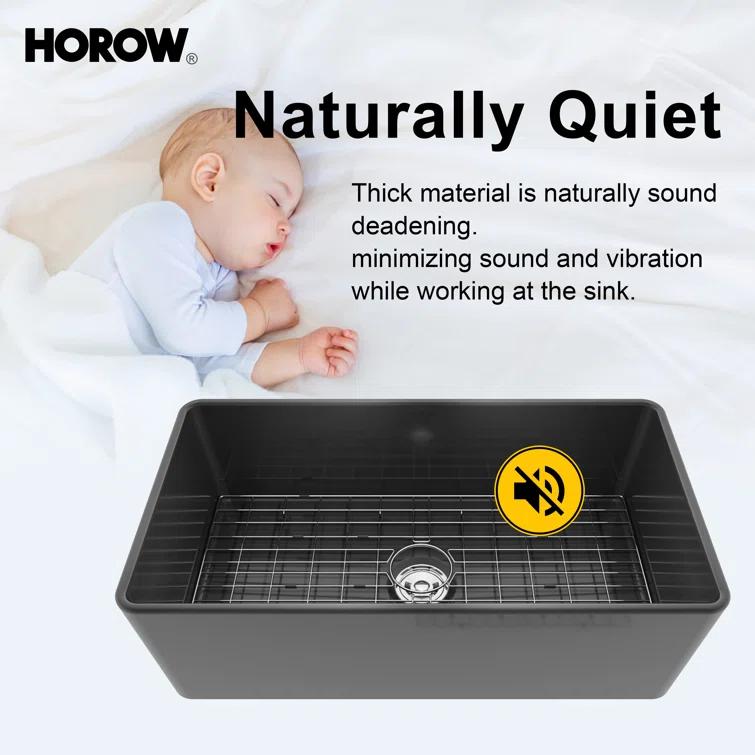Hadley 33" L x 18" W Fireclay Farmhouse Kitchen Sink with Sink Grid & Basket Strainer