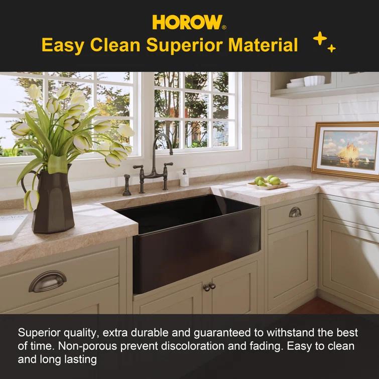 Hadley 33" L x 18" W Fireclay Farmhouse Kitchen Sink with Sink Grid & Basket Strainer