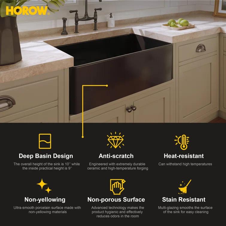 Hadley 33" L x 18" W Fireclay Farmhouse Kitchen Sink with Sink Grid & Basket Strainer