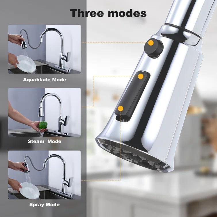 Kitchen Faucets Head Replacement,3 Modes Kitchen Sink Faucet Replacement Parts, Pull Out Spray Head Replacement For G1/2 Connector