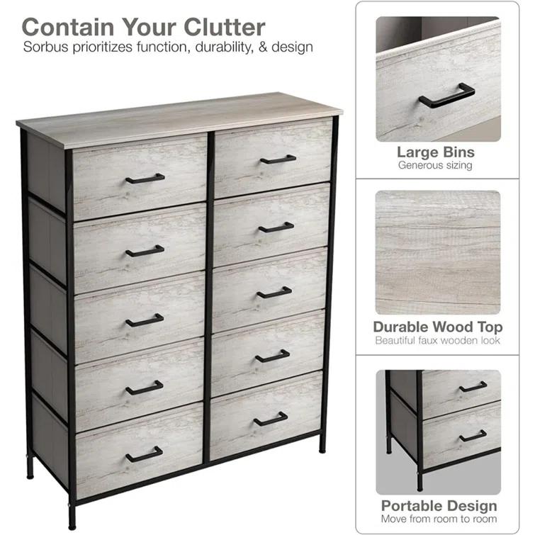 Sorbus Sorbus 10 Drawers Dresser with Steel Frame and Fabric Bins