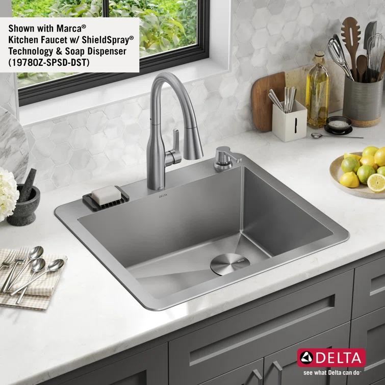 Delta Marca™ Drop-In Undermount Stainless Steel Single Bowl Kitchen Sink with Accessories