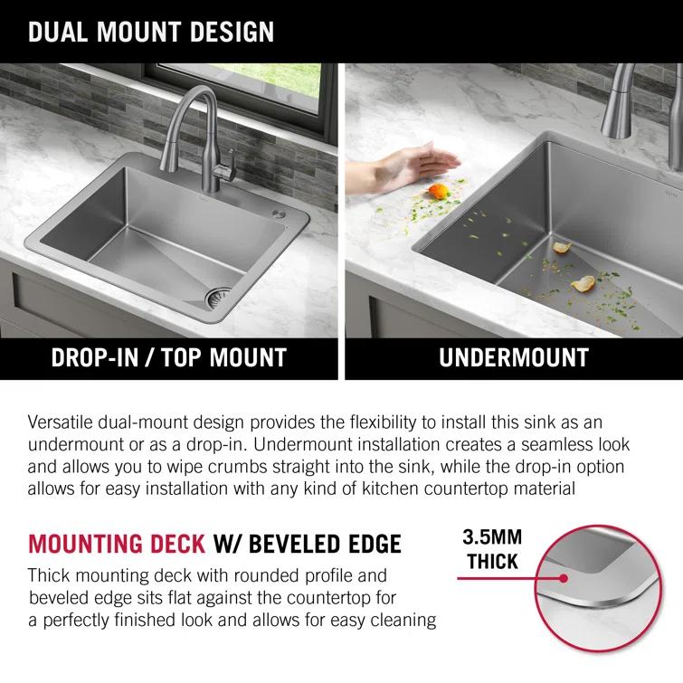Delta Marca™ Drop-In Undermount Stainless Steel Single Bowl Kitchen Sink with Accessories