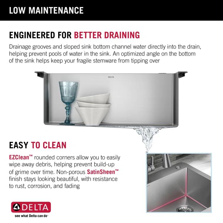 Delta Marca™ Drop-In Undermount Stainless Steel Single Bowl Kitchen Sink with Accessories