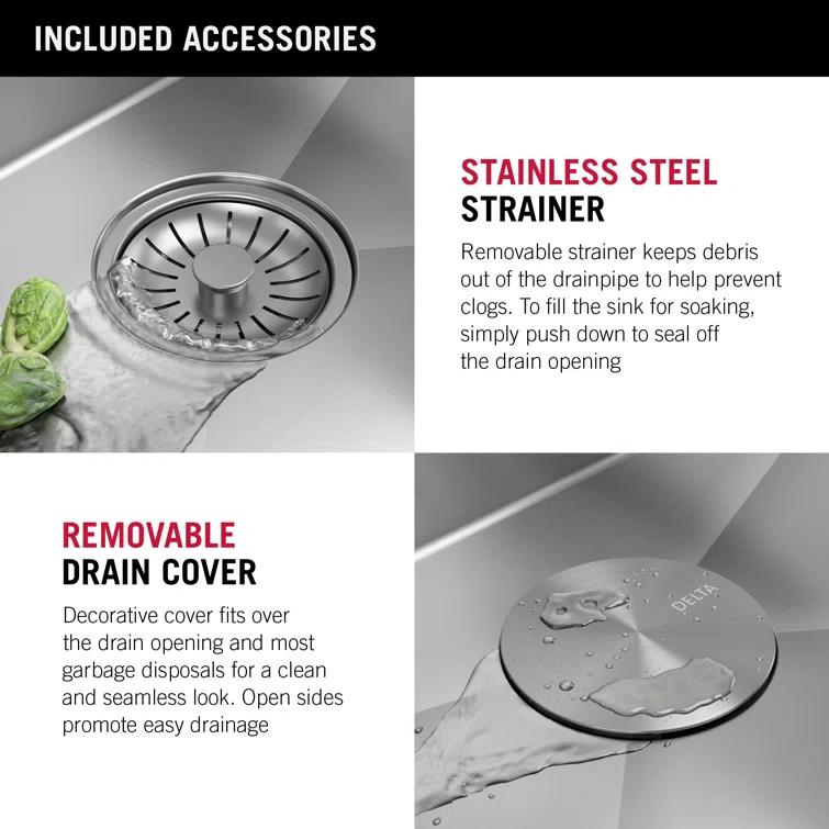 Delta Marca™ Drop-In Undermount Stainless Steel Single Bowl Kitchen Sink with Accessories