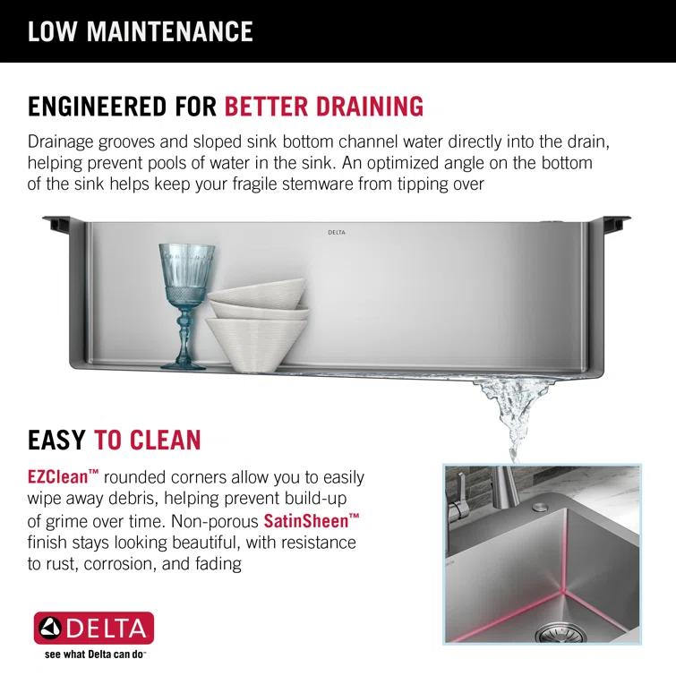 Delta Marca™ Drop-In Undermount Stainless Steel Single Bowl Kitchen Sink with Accessories