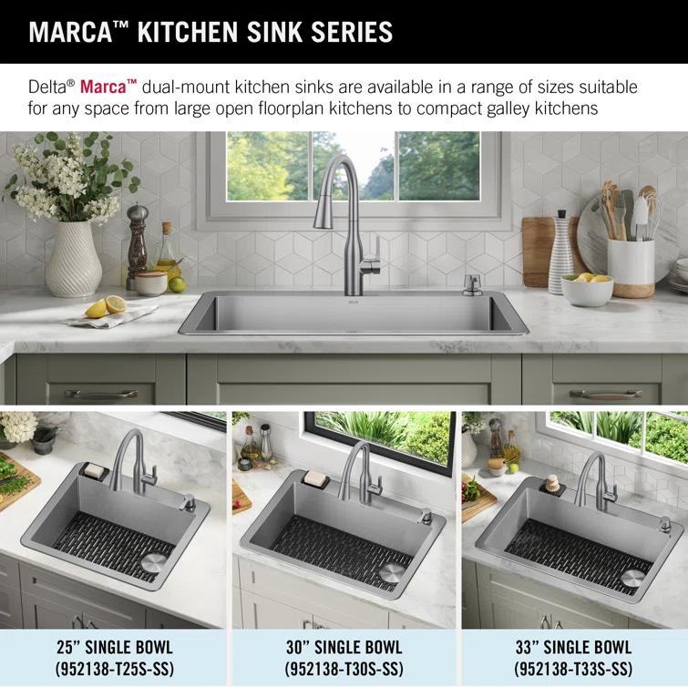 Delta Marca™ Drop-In Undermount Stainless Steel Single Bowl Kitchen Sink with Accessories