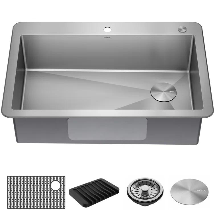 Delta Marca™ Drop-In Undermount Stainless Steel Single Bowl Kitchen Sink with Accessories