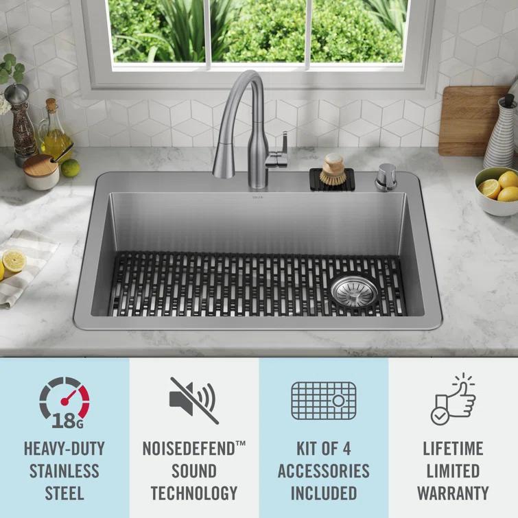 Delta Marca™ Drop-In Undermount Stainless Steel Single Bowl Kitchen Sink with Accessories