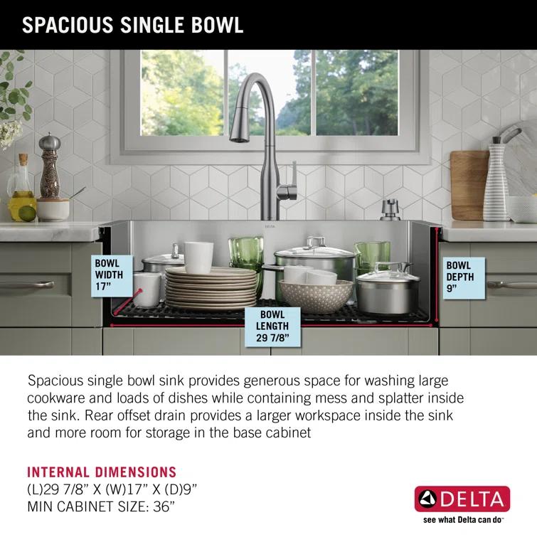 Delta Marca™ Drop-In Undermount Stainless Steel Single Bowl Kitchen Sink with Accessories