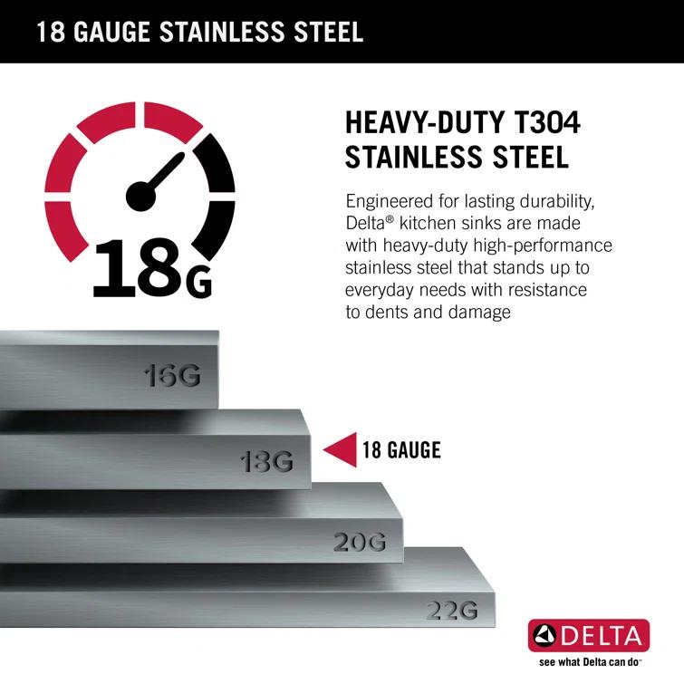 Delta Marca™ Drop-In Undermount Stainless Steel Single Bowl Kitchen Sink with Accessories