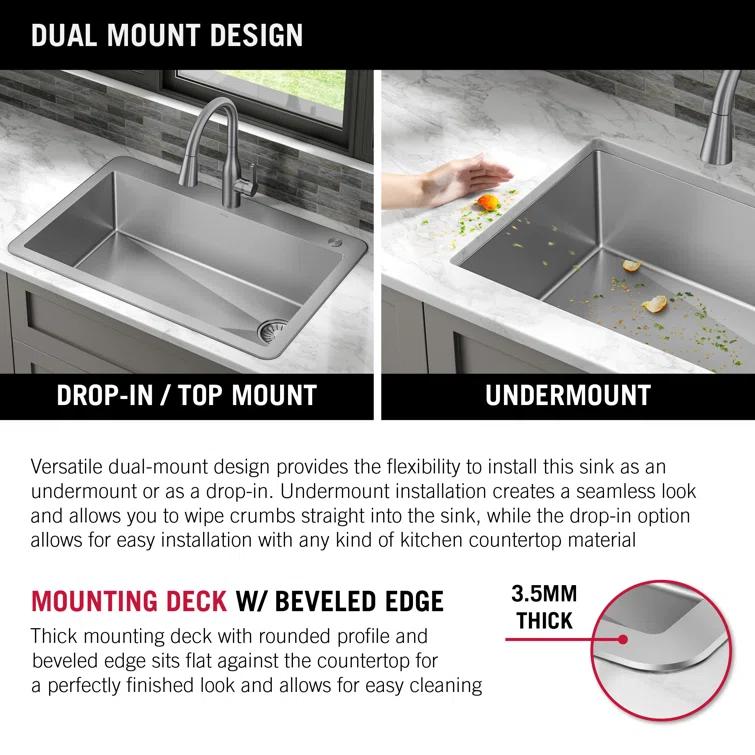 Delta Marca™ Drop-In Undermount Stainless Steel Single Bowl Kitchen Sink with Accessories