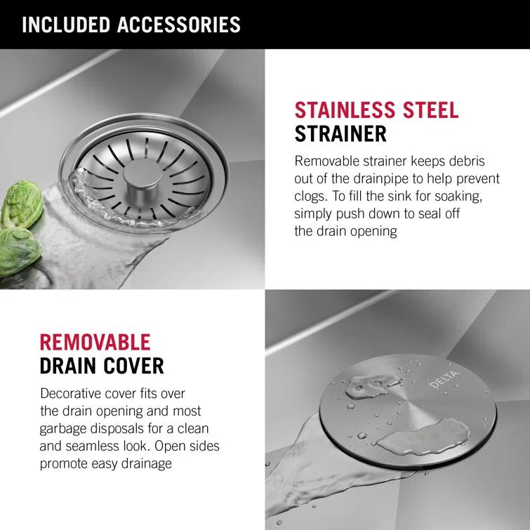 Delta Marca™ Drop-In Undermount Stainless Steel Single Bowl Kitchen Sink with Accessories