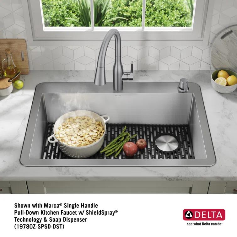 Delta Marca™ Drop-In Undermount Stainless Steel Single Bowl Kitchen Sink with Accessories