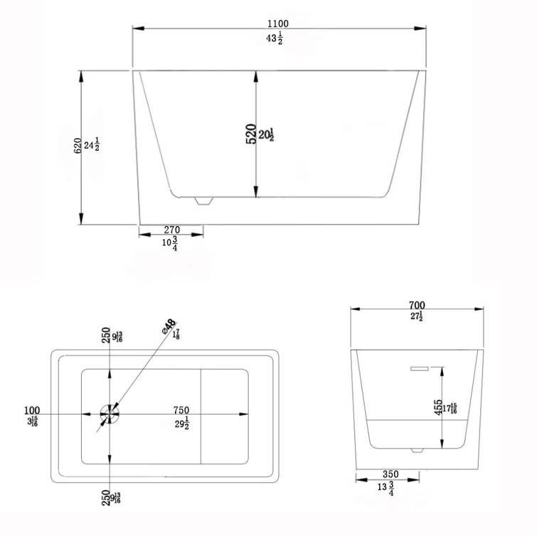 43.25'' x 27.5" Freestanding Soaking Acrylic Bathtub