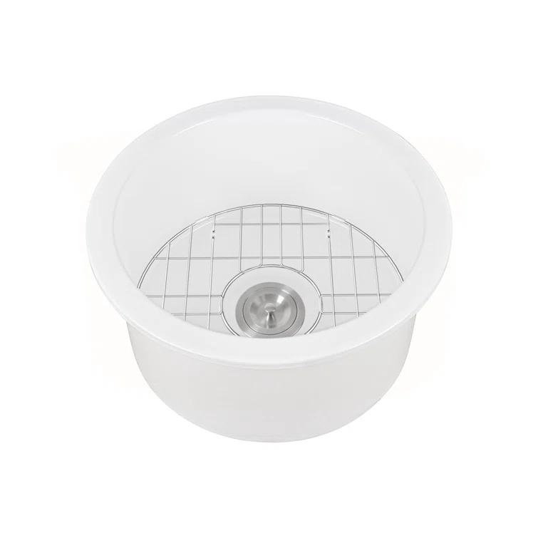 Circular Fireclay 18.5" x 18.5" Undermount/Drop-In Kitchen Sink with Basket Strainer and Sink Grid
