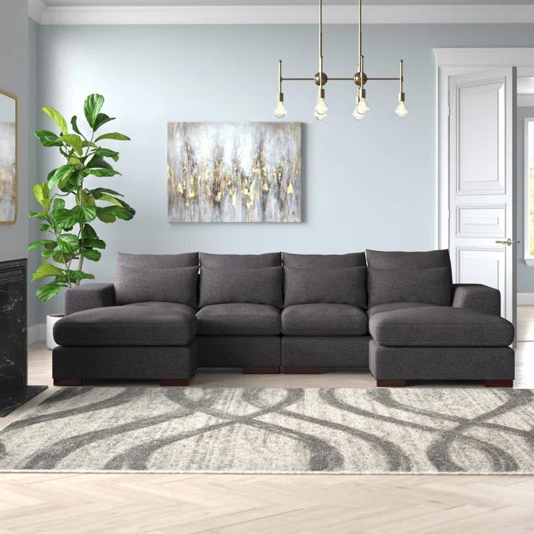Biaggio Linen Blend Sectional with 2 Ottomans,Sectional Couch