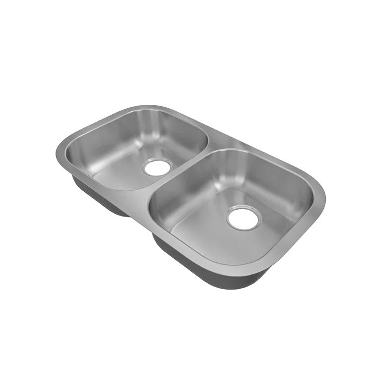 Sinber 32" x 18" Undermount Double Bowl Kitchen Sink with 18 Gauge 304 Stainless Steel Satin Finish