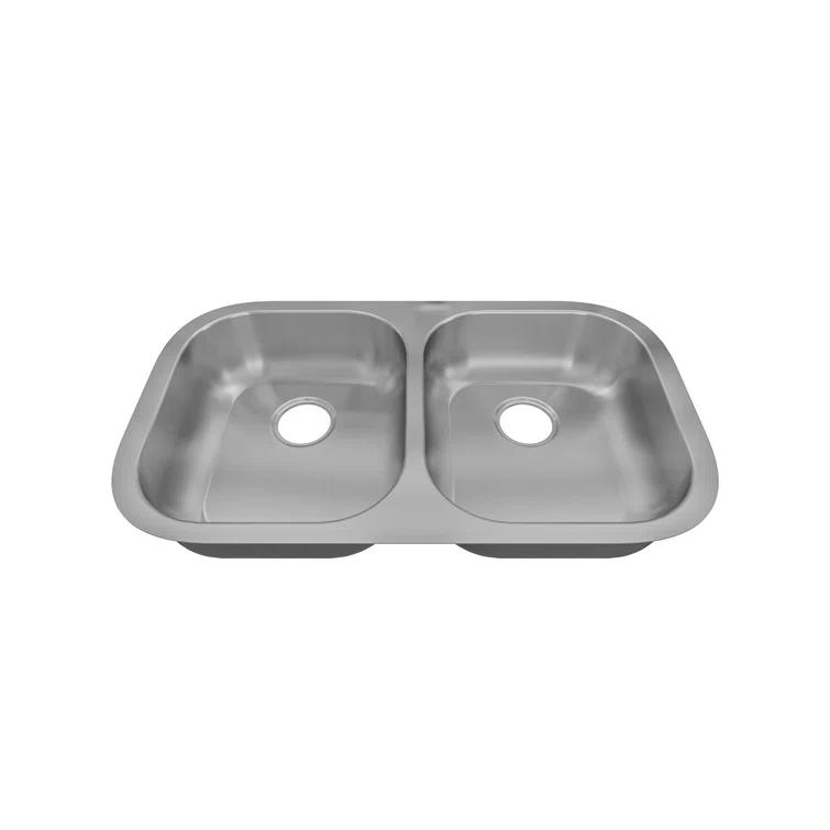 Sinber 32" x 18" Undermount Double Bowl Kitchen Sink with 18 Gauge 304 Stainless Steel Satin Finish