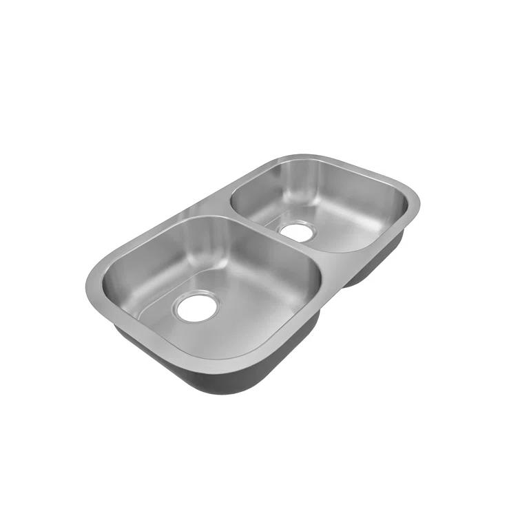 Sinber 32" x 18" Undermount Double Bowl Kitchen Sink with 18 Gauge 304 Stainless Steel Satin Finish