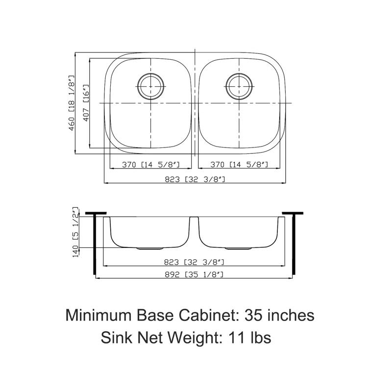 Sinber 32" x 18" Undermount Double Bowl Kitchen Sink with 18 Gauge 304 Stainless Steel Satin Finish
