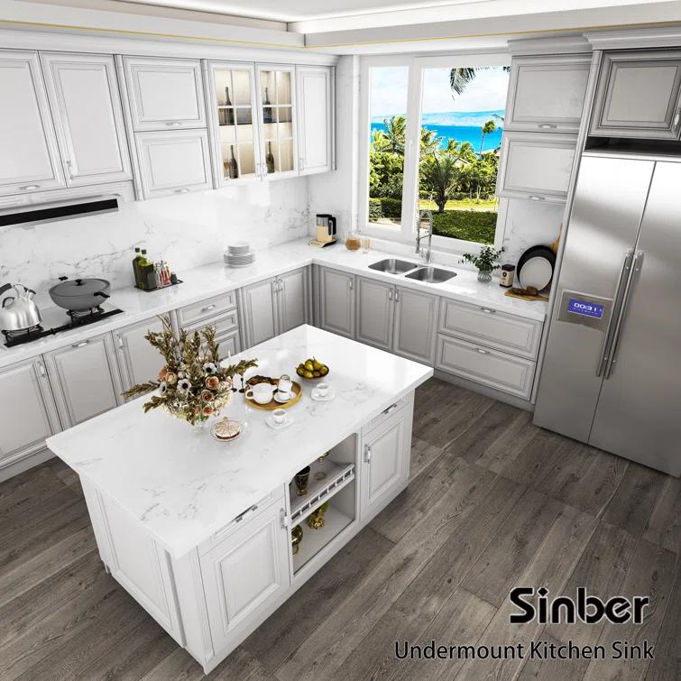 Sinber 32" x 18" Undermount Double Bowl Kitchen Sink with 18 Gauge 304 Stainless Steel Satin Finish