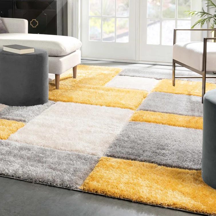 Cobina Escondido Yellow Modern Geometric 3D Textured Shag Rug