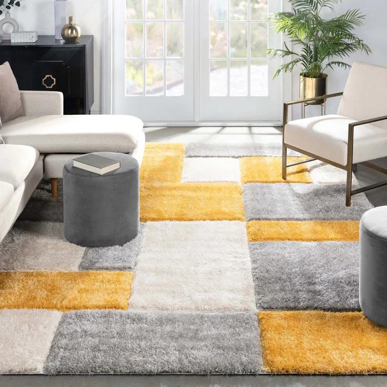 Cobina Escondido Yellow Modern Geometric 3D Textured Shag Rug
