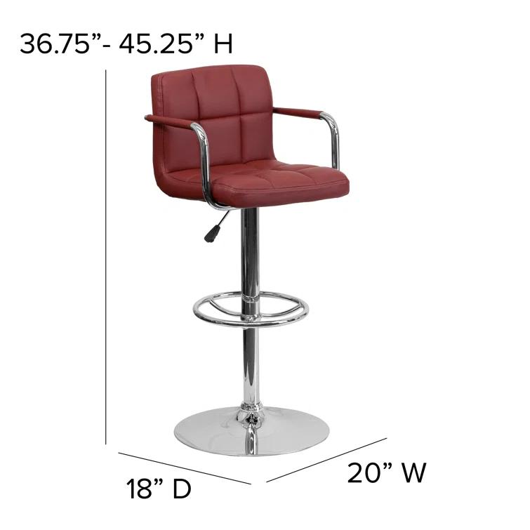 Flash Furniture Contemporary Quilted Vinyl Adjustable Height Barstool with Arms and Chrome Base