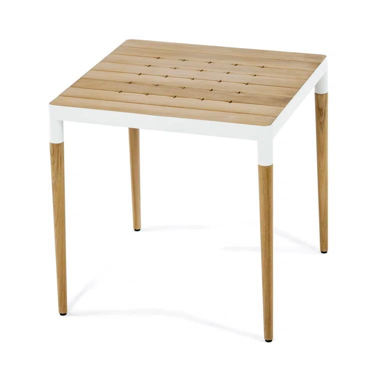 Square Teak and White Solid Wood Outdoor Dining Table