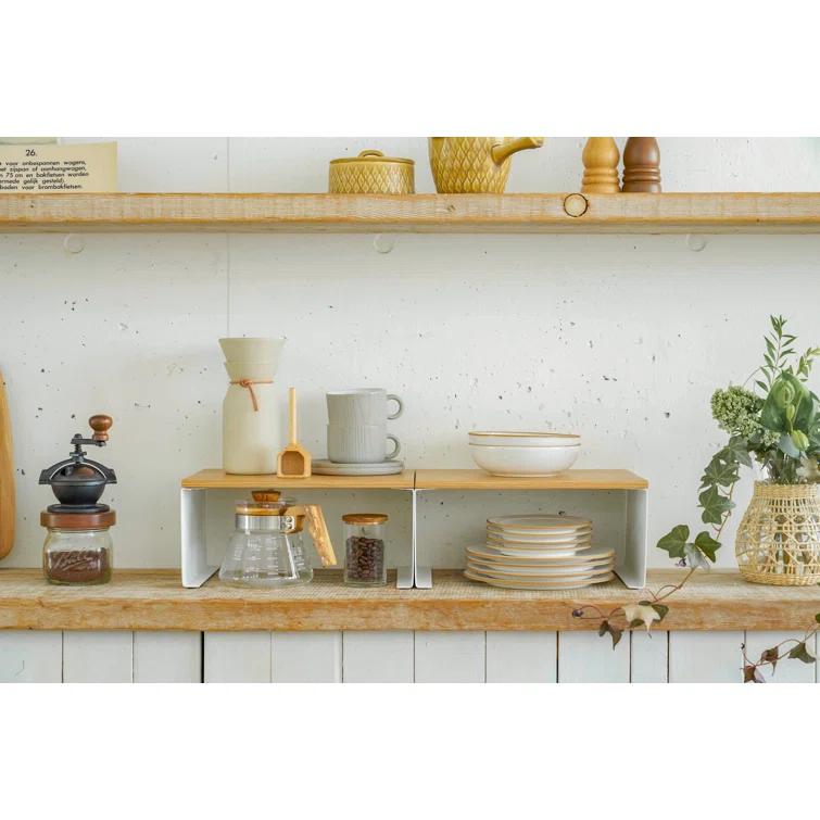Tosca Yamazaki Home Wood-Top Stackable Kitchen Rack, Modern Counter Shelf Organizer