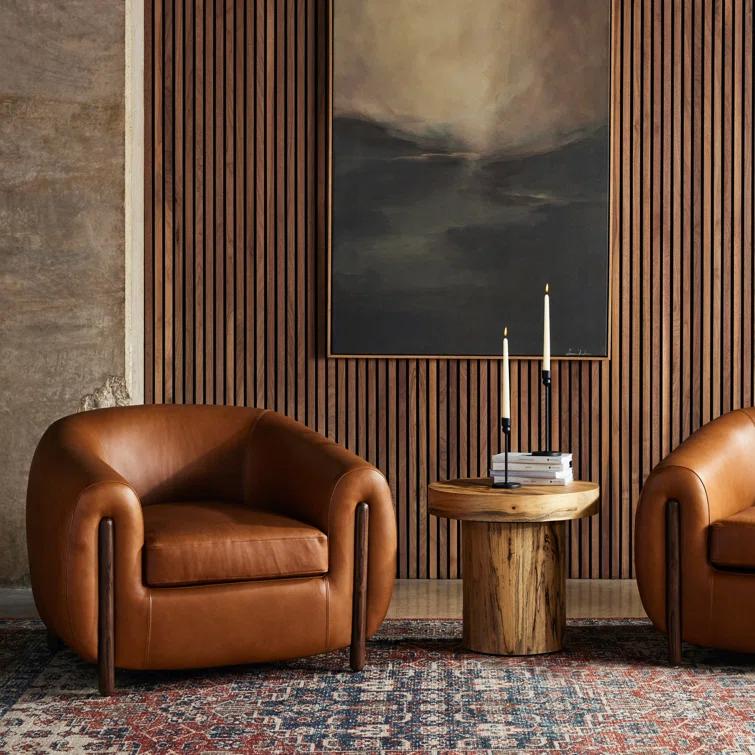 Valencia Camel Top Grain Leather Barrel Chair with Terra Brown Ash Legs