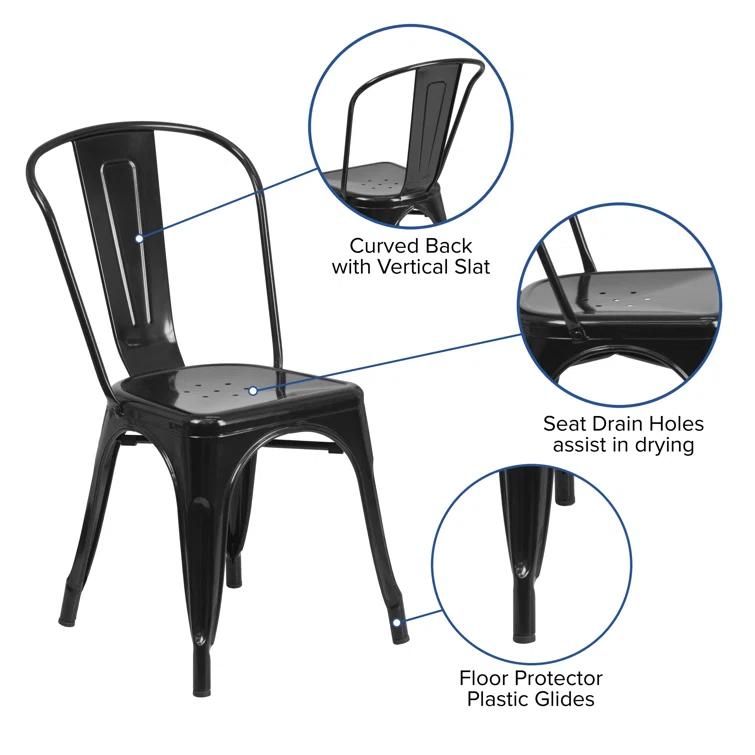 Flash Furniture Hucheson Metal Indoor-Outdoor Stackable Chair - Restaurant Chair - Bistro Chair (Set of 4)