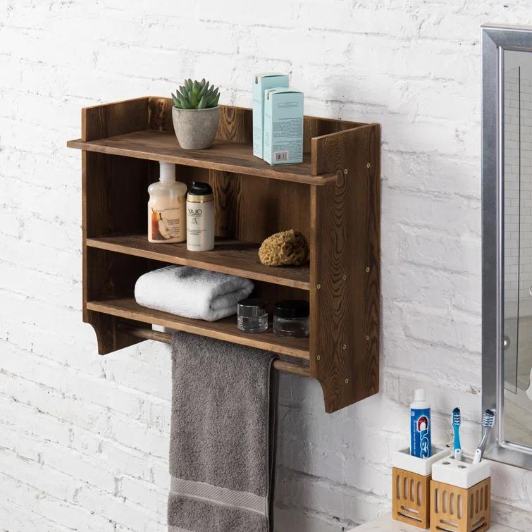 3 Tier Wall-Mounted Solid Wood Towel Bar