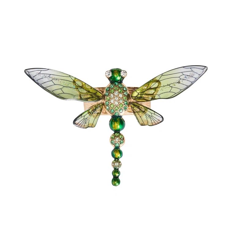 Green Dragonfly Napkin Rings with Rhinestones, Set of 4