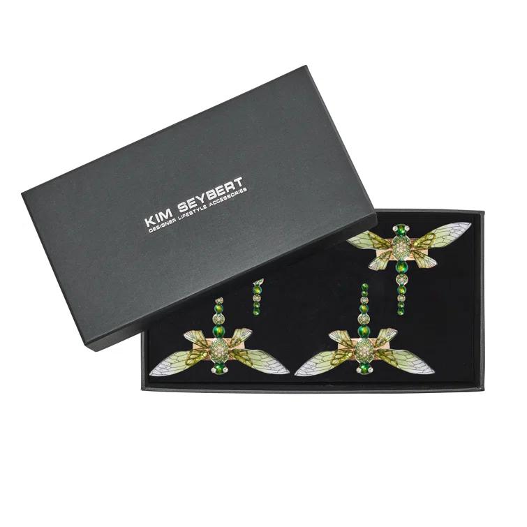 Green Dragonfly Napkin Rings with Rhinestones, Set of 4