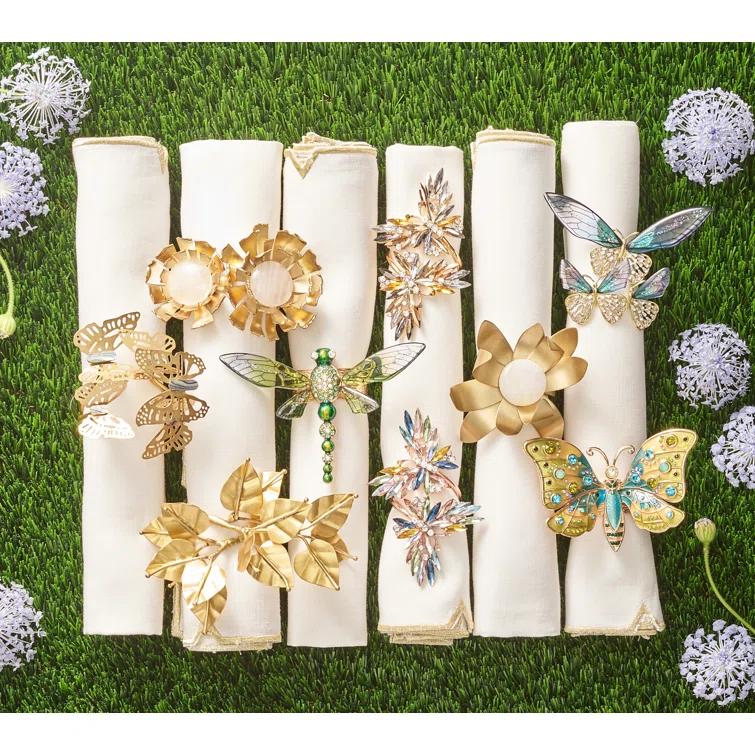 Green Dragonfly Napkin Rings with Rhinestones, Set of 4