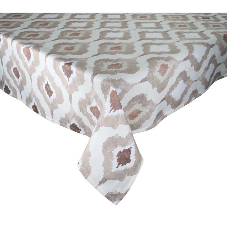 Taupe and Beige Linen Watercolor Ikat Tablecloth