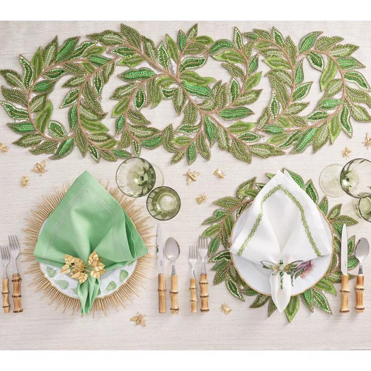 Green Dragonfly Napkin Rings with Rhinestones, Set of 4