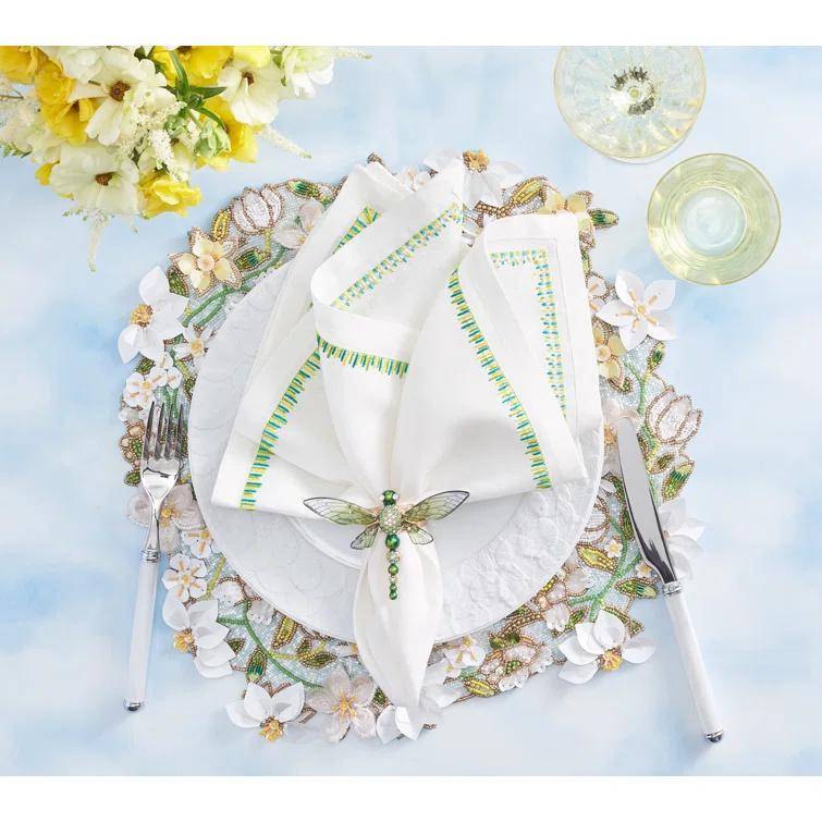 Green Dragonfly Napkin Rings with Rhinestones, Set of 4