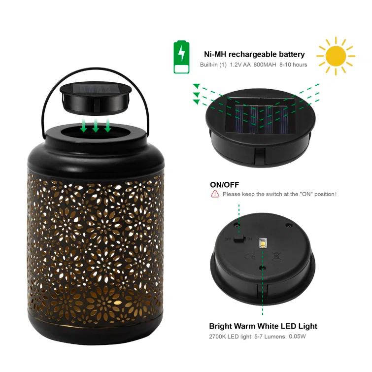 8.75" H Metal Wire Solar Powered Outdoor Hanging Lantern